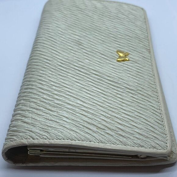 Authentic Hanae Mori Luxury Ivory Fabric & Leather Long Bifold Clutch Wallet - Picture 3 of 9